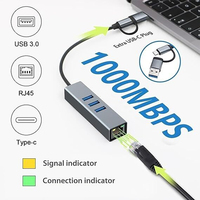 4-in-2-Multiport-USB-Hub Adaptateur Ethernet Auf USB Type-C, Hub USB 3.0 Mit 1000 Mbit/S Gigabit RJ45 LAN Ne