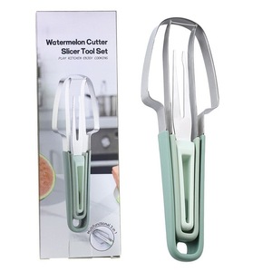 Coupe-pastèque avec <span class=keywords><strong>fourchette</strong></span>, couteau à fruits 3-en-1 pour tranches et dés, outil de cuisine portable pour les fêtes estivales et les barbecues - Product Image 5