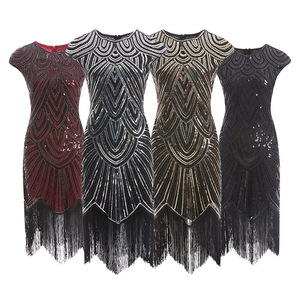1920s Flapper Dress <b>Sequin</b> Fringe Charleston Gown Retro <b>Art</b> Deco Party Evening Wear - Product Image 2