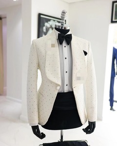 Dernier <span class=keywords><strong>Costume</strong></span> de Mariage <span class=keywords><strong>sur</strong></span> <span class=keywords><strong>Mesure</strong></span> pour Homme, Revers Châle Ivoire, Veste Blazer et Pantalon Cintré, 3 Pièces - Product Image 4