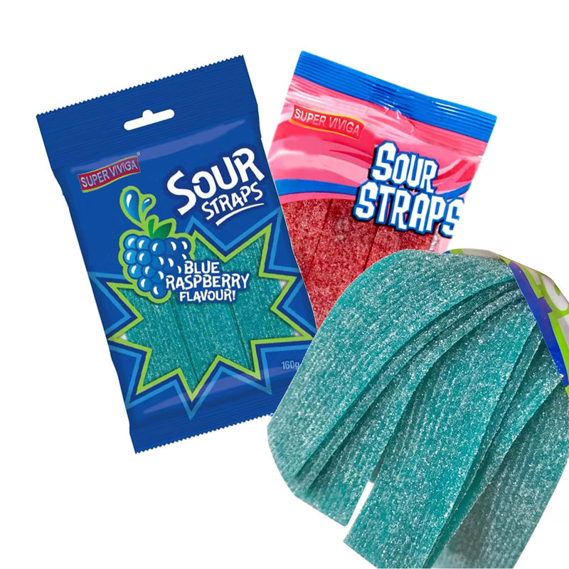 Confectionery Wholesale Sour Belts Strips Colorful Coated Sugar Dulce Yummy Sour Straps Gummy Candy