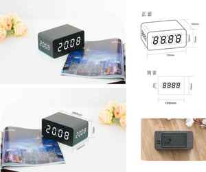 Reloj <span class=keywords><strong>Despertador</strong></span> de Madera con Triple Pantalla y Puertos de Carga USB Dobles, Reloj Digital LED Moderno de Escritorio con Control de Sonido para Hogar y Oficina - Product Image 4