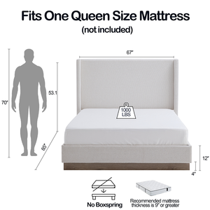 Lit convertible moderne réglable avec tête de lit capitonnée et plateforme en bois, tête de lit haute de 53,1 pouces, taille Queen - Product Image 6