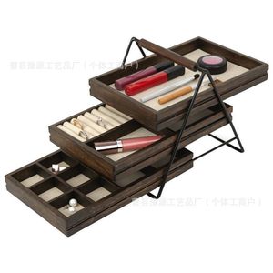 Boîte de rangement pour bijoux en bois massif de noyer, multi-couches, avec tiroirs, pour la maison ou le bureau - Product Image 2