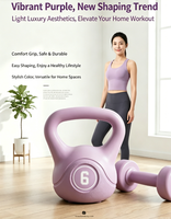 Ensemble d'haltères et de kettlebells pour entraînement à domicile, kettlebell de 6 kg + haltères de 2 kg, équipement de fitness portable antidérapant rose