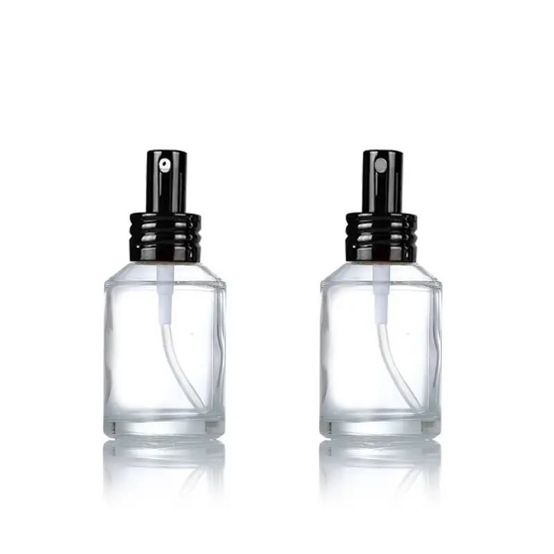 15Ml 30Ml 60Ml 100Ml 200Ml Botol Semprot Kaca Parfum Pompa Losion Bahu Miring Transparan dengan Penyemprot Hitam Keemasan
