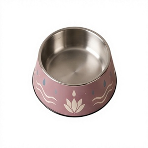 Cute Lotus Floral Enamel Pet <b>Bowl</b> Non Skid Base Dusty <b>Pink</b> Metal <b>Dog</b> Cat Water Feeder Dish Wholesale Modern Feeding Supplies - Product Image 1