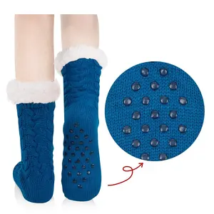 Custom cozy indoor winter suede plush socks warm rubber terry thicker christmas slipper sock adult floor lazy sherpa shoe socks