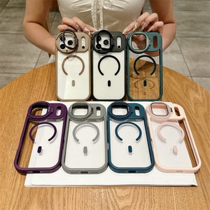 เคสโทรศัพท์แม่เหล็กใสพร้อมที่ยึดฟิล์มเลนส์กลม สำหรับ iPhone 17 Pro Max 17Air 16 15 14 13 12 11 ป้องกันการตกกระแทก - Product Image 1