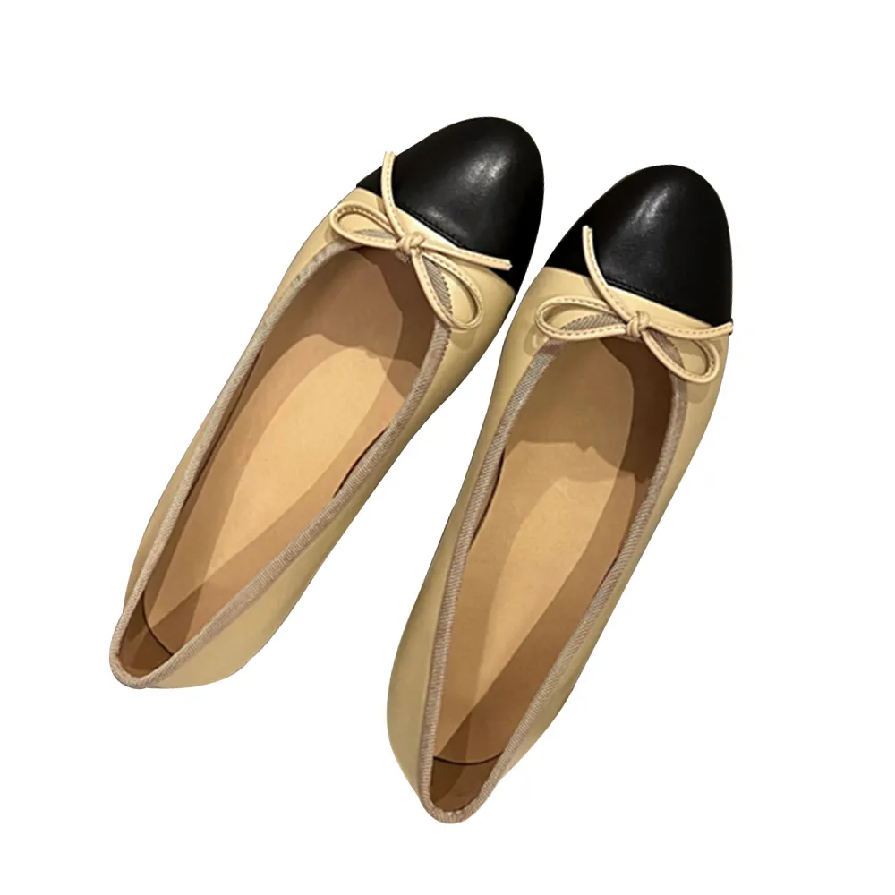 High version 2023 bow flat single shoes women's light round toe block flat heel ballet sandals for women summer
