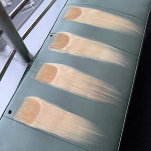 Closure en dentelle HD 4x4 5x5, cheveux brésiliens vierges 100% naturels, blonds raides, densité 150-200%, couleur 613 #   Couleur des cheveux raides - Product Image 3