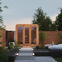 Hachillspa Modern 6 Personen Würfel Massivholz Sauna im Freien 9KW Power Vollglas Frontfenster LED-Leuchten enthalten traditionelle Sauna