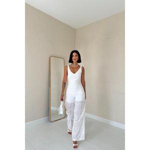 Mono de Encaje Blanco para Mujer, Cintura Alta, Estilo Minimalista, Transpirable, Traje de Verano para la Playa - Product Image 4