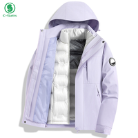 Veste chaude d'automne et d'hiver en coton rembourré avec doublure intérieure en duvet, coupe-vent trois-en-un, fermeture éclair, logo frontal