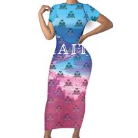 Robe Moulante Femmes D'été Plus La Taille Robes Décontractées Polynésien Tribal Hibiscus Avec Haïti Drapeau Polyester Tissu pour Robe 3D