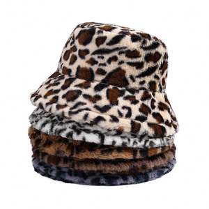 Fashion Trendy Hot Sale Wholesale Printed Leopard Bucket <b>Cap</b> Plush Furry Winter Hat for <b>Women</b> Lady Outdoor Fashion Warm Dress - Product Image 1