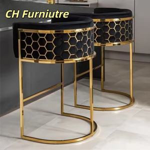 Taburete de <span class=keywords><strong>Bar</strong></span> Moderno y Minimalista de Hierro de Lujo para el Hogar, Comedor, Área de Recepción o <span class=keywords><strong>Bar</strong></span> con Respaldo - Product Image 1