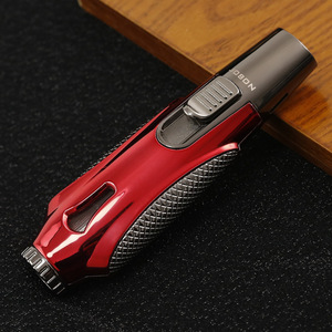 Briquet à double flamme droite au butane avec fenêtre de niveau de carburant visible, torche coupe-vent rechargeable en alliage de zinc pour cadeaux promotionnels en gros - Product Image 5