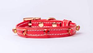 Rojo italiano con cristales de corazón cuero genuino ajustable oro Hardware elegante Collar para mascotas regalo para perro - Product Image 1