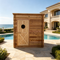 Sauna Exterior Ecológica de Cedro Rojo de Lujo con Techo Inclinado Moderno y Ventana Circular, Calefacción con Estufa para Spa en el Patio Trasero