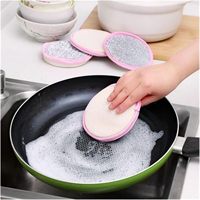 Éponge à vaisselle double face pour ménage, outils de cuisine réutilisables, brosse pour laver la vaisselle