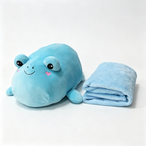 Ensemble peluche et couverture grenouille bleue personnalisé, design mignon de grenouille avec rembourrage en coton PP, thème Halloween pour bébés de 0 à 24 mois - Product Image 1