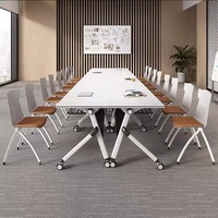 Table de conférence rectangulaire pliante en bambou Mekia modèle 002, ensemble de chaises de formation mobiles avec roulettes, salles de réunion, événements, modulaire