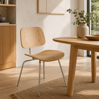 Chaise de salle à manger avec assise et dossier en bois, pieds en métal, finition naturelle, chaise d'appoint moderne pour la cuisine à domicile