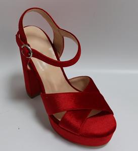 Sandali <span class=keywords><strong>con</strong></span> Plateau in Velluto Rosso, Tacco Alto, <span class=keywords><strong>Cinturino</strong></span> alla Caviglia Annodato, Tacco Grosso, Marrone, Scarpe da Donna per Feste Estive e Club - Product Image 1