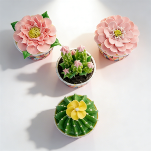 Pequeños cupcakes de plástico hechos a mano, decorados con glaseado fino, cactus, girasol, rosa, flor, fresa, rosa, verde, bonitos, ecológicos - Product Image 5