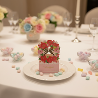 Boîte à dragées en forme de couronne florale rose avec inscription « Célébrez avec nous » – Décoration de fête pour mariage et anniversaire