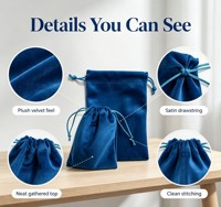 Pochette à bijoux en velours bleu, sac cadeau en satin avec cordon, emballage personnalisé avec logo, sachet