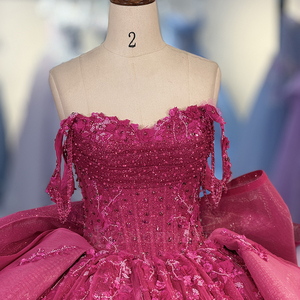 Robe de Quinceañera en Chiffon Fuchsia Scintillant Dy5799, Taille Naturelle, Dentelle Florale de Luxe, Perles, Robe de Bal pour Anniversaire - Product Image 3