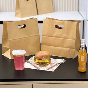 Custom Logo Printing Brown Kraft Eco-Friendly Biodegradable Restaurant Food Supermarket <b>Bags</b> with Die-Cut Handles - Product Image 1