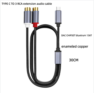 高品质 30 厘米 Type c 转 2RCA 母头 Av 音频延长线，适用于高清电视 Type c 手机平板电脑 - Product Image 4