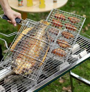 Panier à griller pliable en acier inoxydable antiadhésif <span class=keywords><strong>pour</strong></span> <span class=keywords><strong>barbecue</strong></span> grill panier outils grill maille <span class=keywords><strong>pour</strong></span> poisson Steak porte-légumes - Product Image 3
