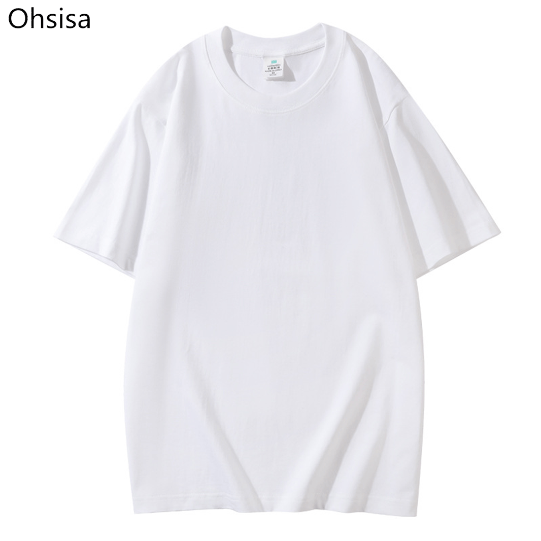 Ohsisa Мужская футболка из чистого хлопка с коротким рукавом, 230 г, однотонный топ, Повседневная Свободная Базовая рубашка, белая футболка