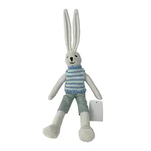 Conejo de peluche hecho a mano con pelo largo de 30CM, conejo de ganchillo, juguete de peluche con suéter de hilo