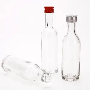 VISTA Customizable Products Mini Round Glass Bottle 50ml/100ml Juice Spirit Sauce 60ml with Plastic Caps