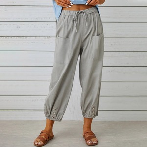 Pantaloni Palazzo da <span class=keywords><strong>Donna</strong></span> in Cotone e <span class=keywords><strong>Lino</strong></span> 2025, Taglie Forti fino a 5XL, Vestibilità Ampia, Tinta Unita - Product Image 2