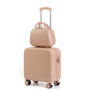 Mini Suitcase Set 18 19cm Lightweight Carry On Trolley Case <b>With</b> <b>Lock</b> Swivel <b>Wheels</b> For Women Business Travel Solid Color - Product Image 5