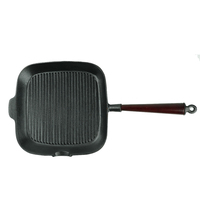 Poêle à griller carrée classique en fonte noire de 28 cm avec longue poignée en bois, revêtement antiadhésif à l'huile végétale, poêle à frire ronde, ustensile de cuisine