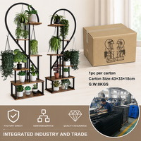 Support à plantes en métal en forme de cœur avec roulettes, étagère à fleurs à 5 niveaux, étagère à plantes mobile pour jardin avec crochets de suspension pour intérieur et extérieur