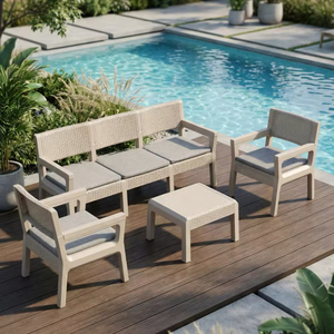 Juego de Muebles de Jardín de Mimbre Moderno de 4 Piezas, Resistente y de Alta Calidad, con Cojines Gruesos para Uso en Patio o Jardín - Product Image 5