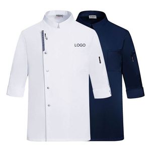 <b>Jacket</b> Light Jamaican Work Styles Blue <b>Chef</b> Uniform Chiffon Fabric Custom Logo Unisex Long Sleeve Hand Rolled Buttons - Product Image 4