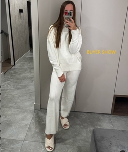 S-3xl automne hiver nouveau Style coréen dames couleur unie taille haute chaud tricoté large jambe <span class=keywords><strong>pantalon</strong></span> ample jambe droite <span class=keywords><strong>pantalon</strong></span> - Product Image 5