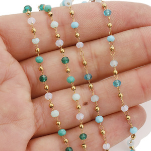 Cadena de cuentas de cristal verde azul claro para pulsera DIY, tobillera, material para hacer joyería de playa, forma de bola de 8 mm, chapado en aleación de zinc - Product Image 2