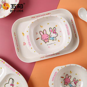 Childrens Tableware Set Melamine Bpa Free Cute Rabbit Design For 2-4 Years Kids Feeding Bowl Tray Spoon Cup - Product Image 3