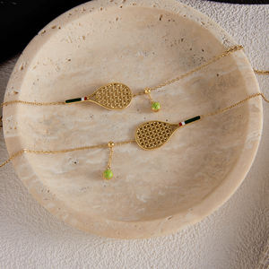 J & D Sporty 18K Oro Acero inoxidable Verde Tenis Color Tenis Raqueta Colgante Collares - Product Image 5