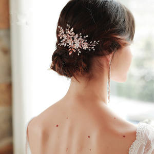 RE3498 Peigne à cheveux de mariée fleur or rose Barrette à cheveux Bijoux de cheveux de mariage Coiffe de demoiselle d'honneur - Product Image 6